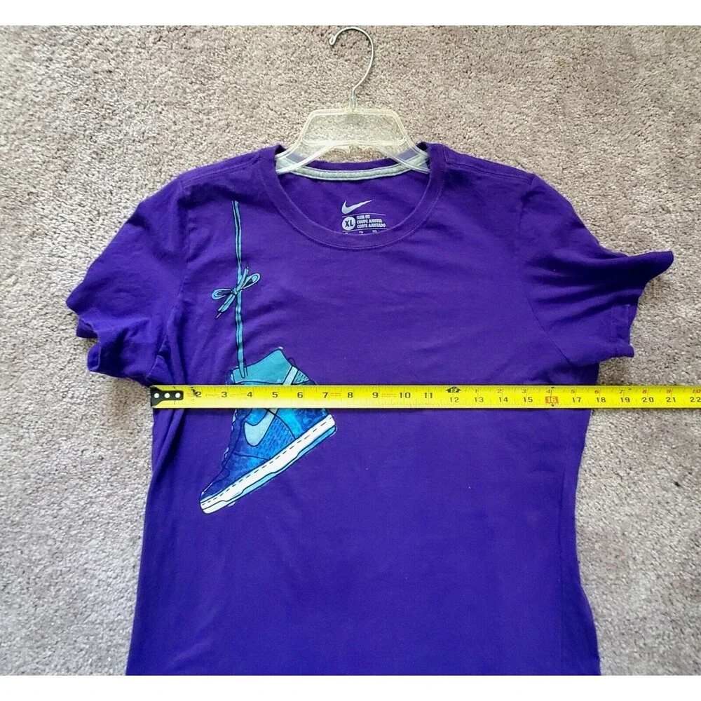 Nike Slim Fit T-shirt Women XL Purple With High Top Sneaker Over Shoulder